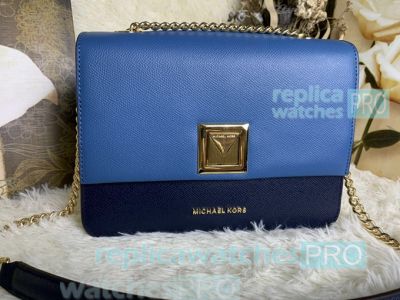 Top Grade Copy Michael Kors Leather Strap Blue&White Ladies Handbag